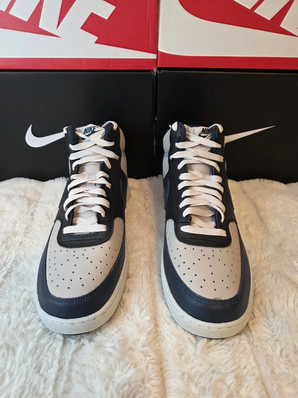 Nike Men’s Mid-Top Leather Sneakers in Beige and Black